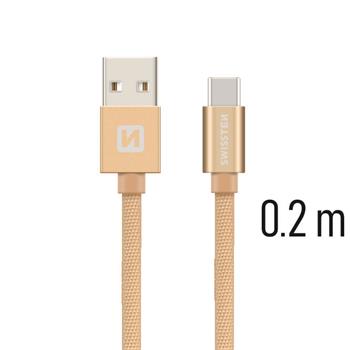 SWISSTEN datový kabel USB/USB-C, textilní oplet, 0,2 m Barva kabelu: Zlatá