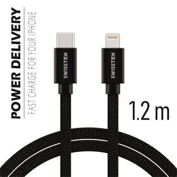 SWISSTEN datový kabel USB-C/Lightning, textilní oplet, 1,2 m Barva kabelu: Černá