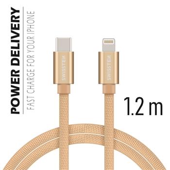 SWISSTEN datový kabel USB-C/Lightning, textilní oplet, 1,2 m Barva kabelu: Zlatá