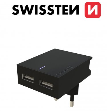 SWISSTEN cestovní slim nabíječka 2x USB, 3 A Barva: Černá