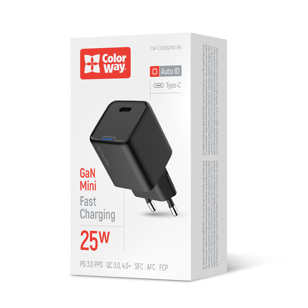 AC nabíjačka ColorWay GaN Mini 25W PD Port, PPS, USB-C, čierna (CW-CHS052PD-BK)
AC nabíjačka ColorWay GaN Mini 25W PD Port, PPS, USB-C, čierna (CW-CHS052PD-BK)