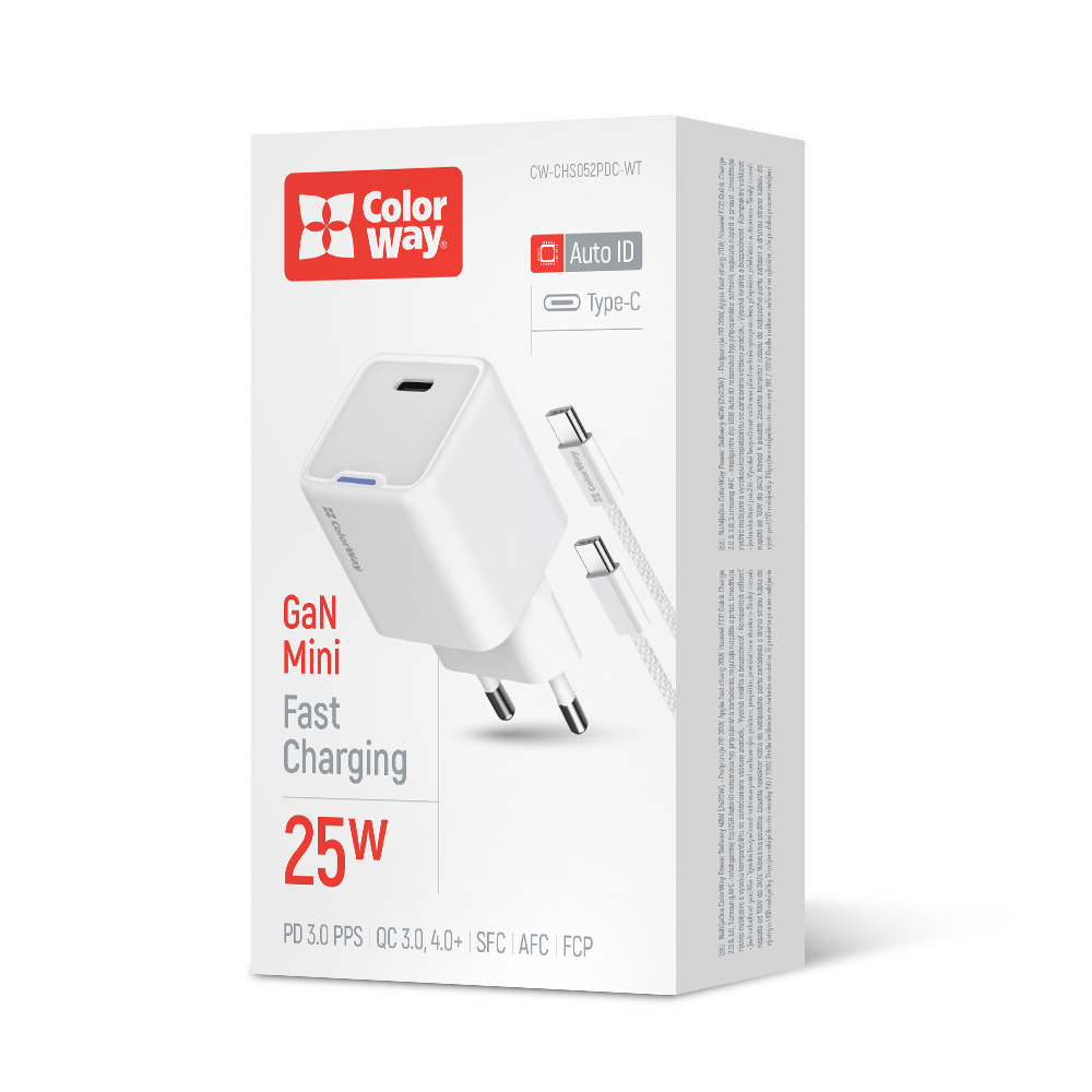 AC nabíjačka ColorWay GaN Mini 25W PD Port PPS USB-C biela, s káblom USB-C (CW-CHS052PDC-WT)
AC nabíjačka ColorWay GaN Mini 25W PD Port PPS USB-C biela, s káblom USB-C (CW-CHS052PDC-WT)