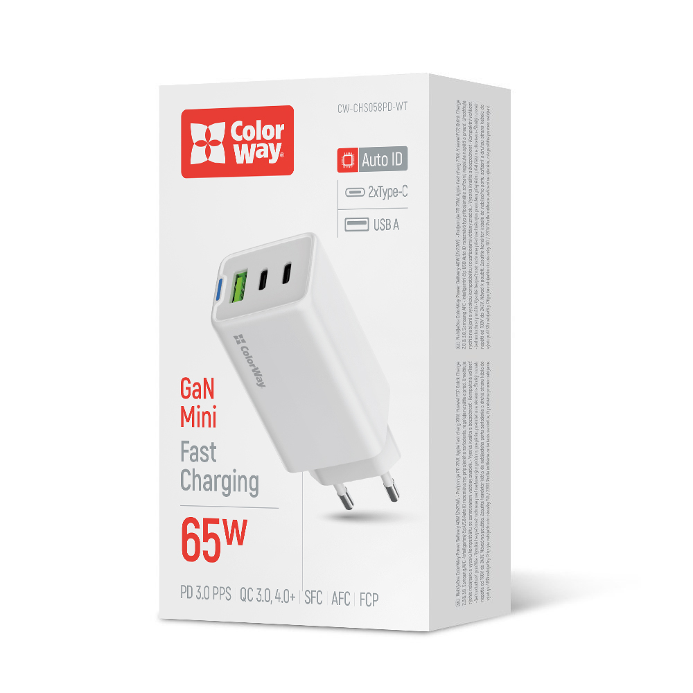 AC nabíjačka ColorWay GaN Mini 65W PD Port PPS USB (USB-2C1A) biela (CW-CHS058PD-WT)
AC nabíjačka ColorWay GaN Mini 65W PD Port PPS USB (USB-2C1A) biela (CW-CHS058PD-WT)
