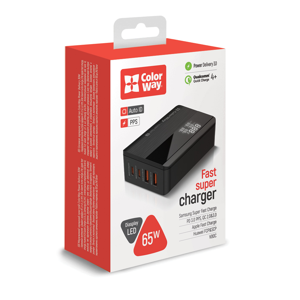 AC nabíjačka ColorWay Power Delivery (2USB-A + 2USB TYPE-C), 65W, čierna (CW-CHS040PD-BK)
AC nabíjačka ColorWay Power Delivery (2USB-A + 2USB TYPE-C), 65W, čierna (CW-CHS040PD-BK)