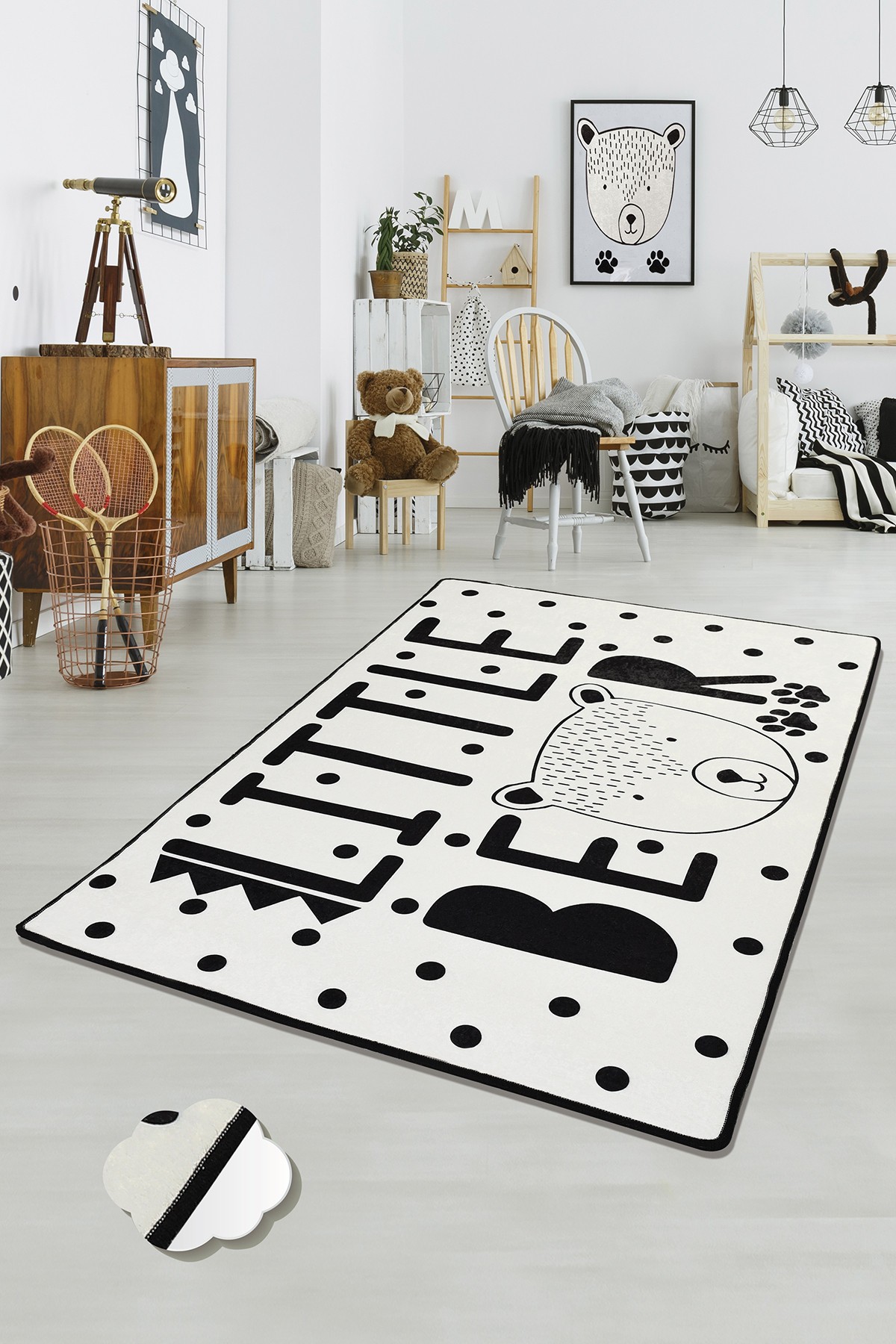 Dětský koberec(100 x 160 cm) LITTLE BEAR bílý