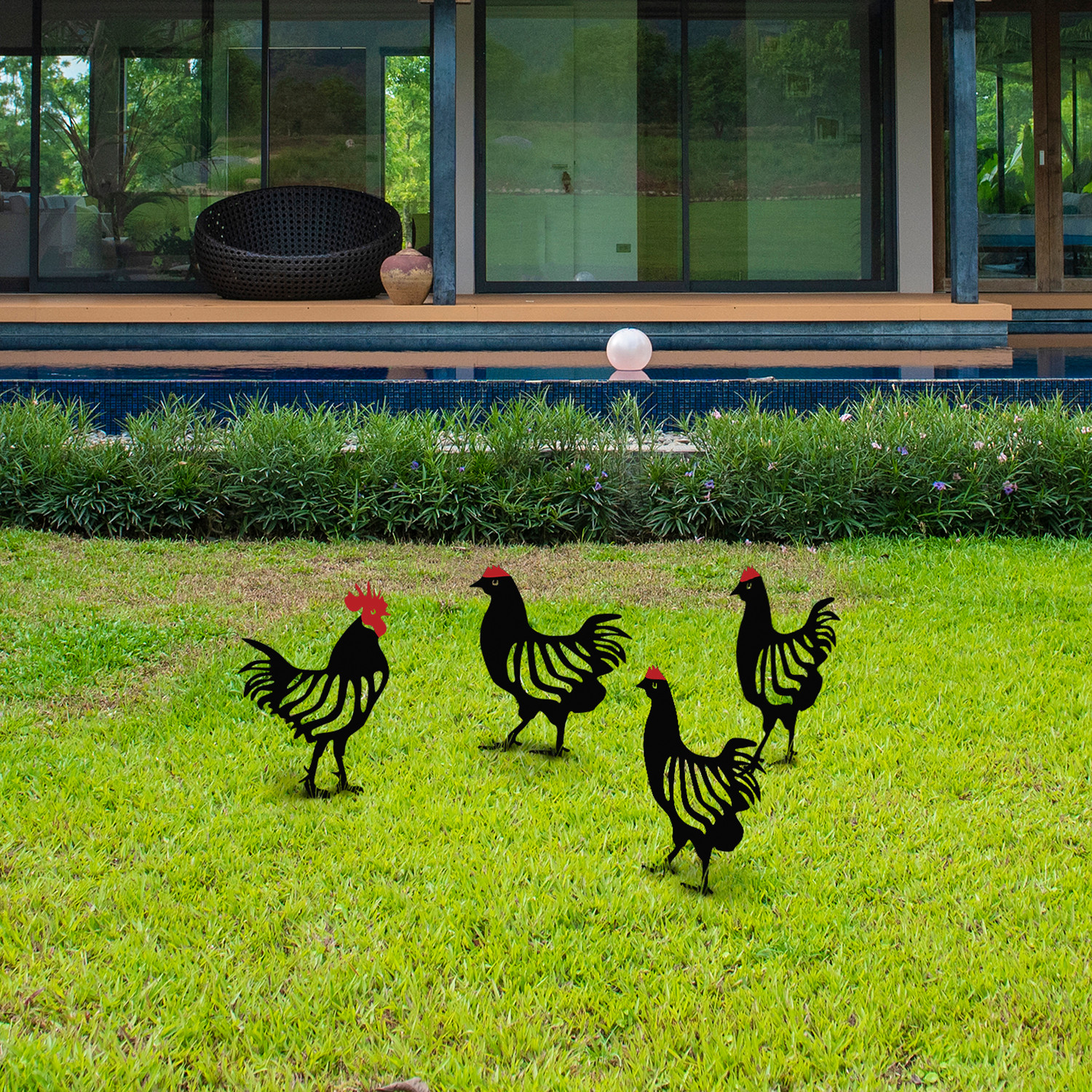 Dekorativní zahradní doplňky CHICKEN FAMILY4 černé