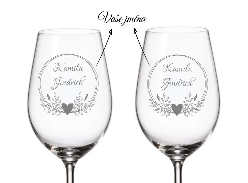 Dekorant svatby Svatební sklenice na bílé víno KRUH LIST 2 350 ML 2KS