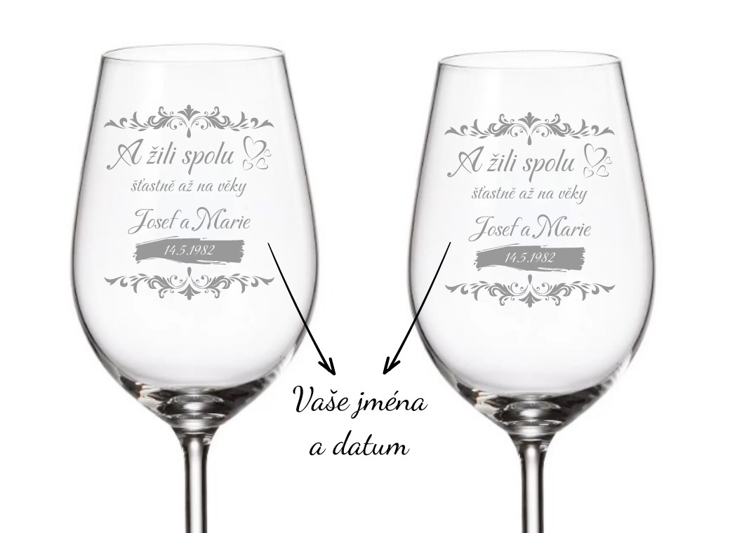 Dekorant svatby Svatební skleničky na bílé víno ŠŤASTNĚ AŽ NA VĚKY