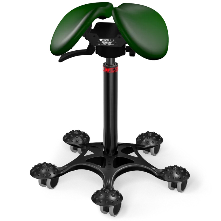 Sedlová stolička SALLI Swing Farba čalúnenia: Koža - borovicová zelená #98015, Výška postavy: Nízka (S) - do 150 cm, Konštrukcia: čierna + masážna Sa…