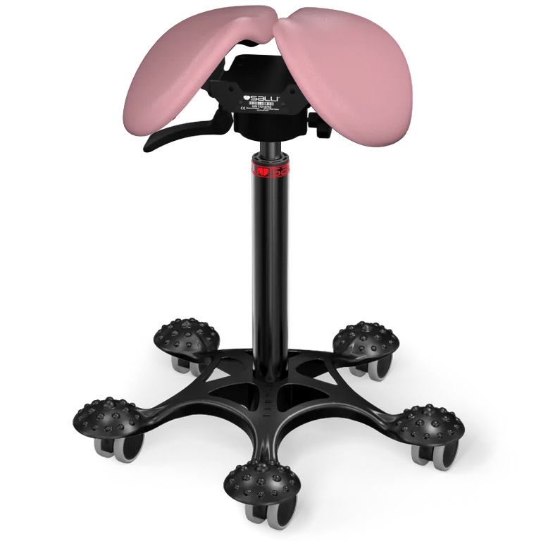 Sedlová stolička SALLI Swing Farba čalúnenia: Syntetická koža - ružová #9573, Výška postavy: Vysoká (L) - od 165 cm, Konštrukcia: čierna + masážna Sa…