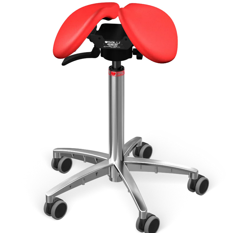 Sedlová stolička SALLI Swing Farba čalúnenia: Koža - červená #05011, Výška postavy: Nízka (S) - do 150 cm, Konštrukcia: chrómová + štandard základňa