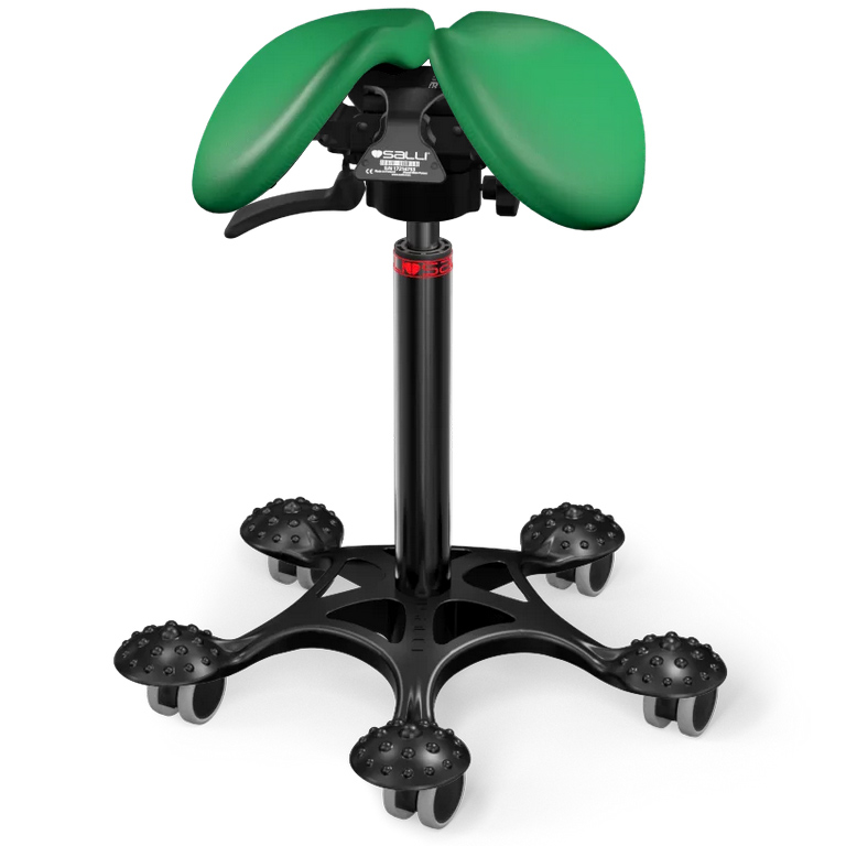 Sedlová stolička Salli SwingFit Farba čalúnenia: Koža - trávová zelená #88019, Výška postavy: Vysoká (L) - od 165 cm, Konštrukcia: čierna + masážna S…