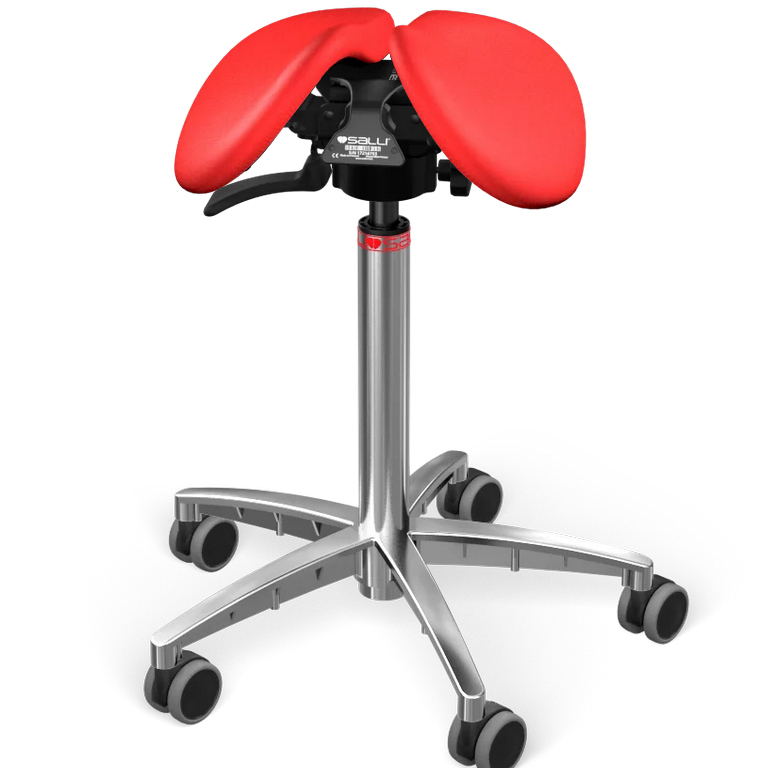 Sedlová stolička Salli SwingFit Farba čalúnenia: Koža - červená #05011, Výška postavy: Stredná (M) - do 170 cm, Konštrukcia: chrómová + štandard zákl…