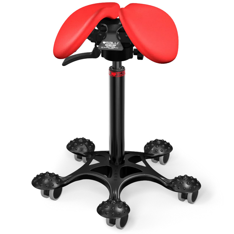 Sedlová stolička Salli SwingFit Farba čalúnenia: Koža - červená #05011, Výška postavy: Nízka (S) - do 150 cm, Konštrukcia: čierna + masážna Salli zák…