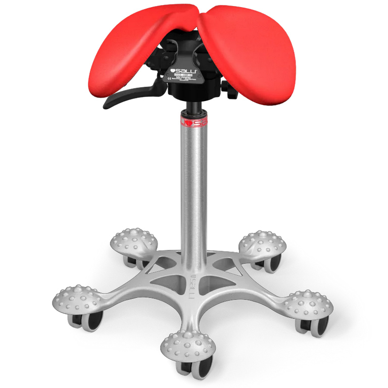 Sedlová stolička Salli SwingFit Farba čalúnenia: Koža - červená #05011, Výška postavy: Stredná (M) - do 170 cm, Konštrukcia: chrómová + masážna Salli…