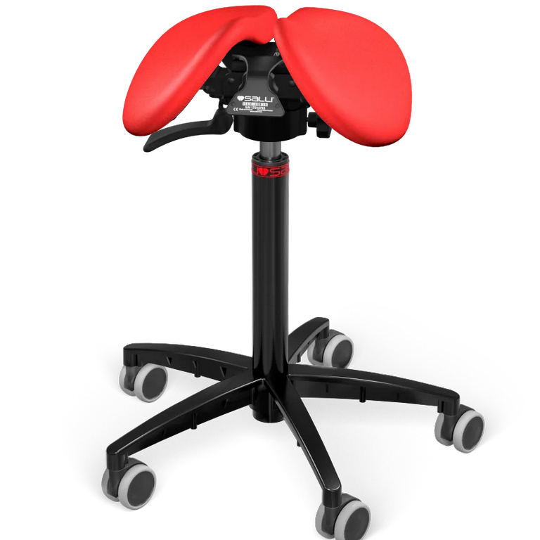 Sedlová stolička Salli SwingFit Farba čalúnenia: Koža - červená #05011, Výška postavy: Vysoká (L) - od 165 cm, Konštrukcia: čierna + štandard základňa