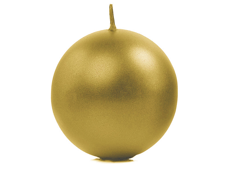 PartyDeco Svíčka - koule, metalická zlatá 8 cm