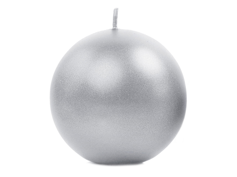 PartyDeco Svíčka - koule metalická stříbrná 8 cm