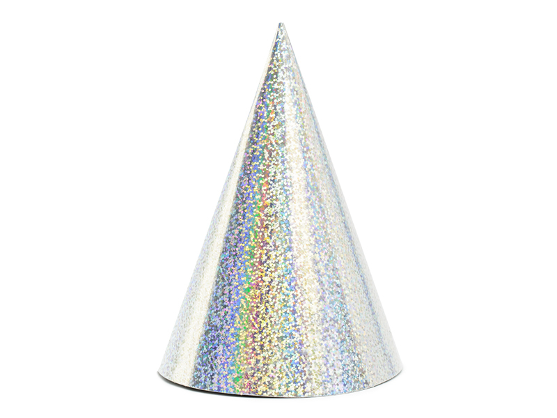PartyDeco Párty kloboučky - holografické stříbrné 6 ks