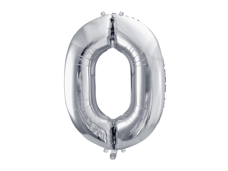 PartyDeco Fóliový balónek narozeninové číslo 0 stříbrný 86cm