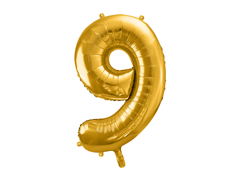 PartyDeco Fóliový balónek narozeninové číslo 9 zlatý 86cm