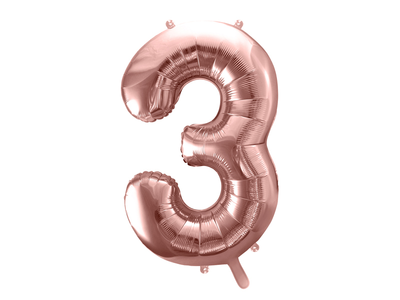 PartyDeco Fóliový balónek narozeninové číslo 3 - růžovo-zlatý
