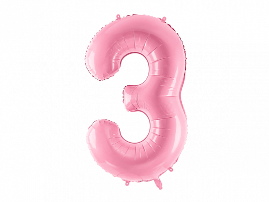 PartyDeco Fóliový balónek narozeninové číslo 3 - růžový 86cm