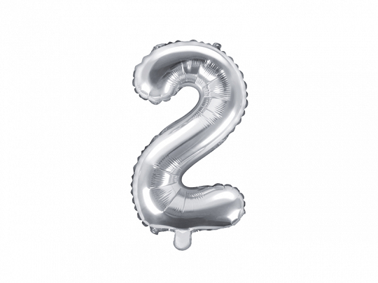 PartyDeco Fóliový balónek Mini - Číslo 2 stříbrný 35cm