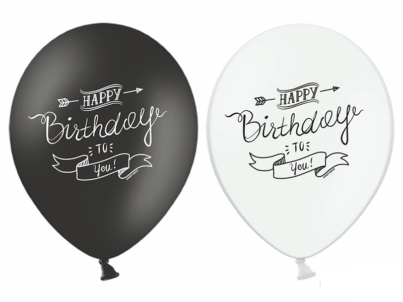 PartyDeco Pastelový balónek Happy birthday bíly nebo černý