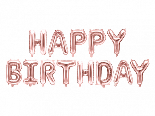 PartyDeco Fóliový balón - Happy Birthday růžovo-zlatý