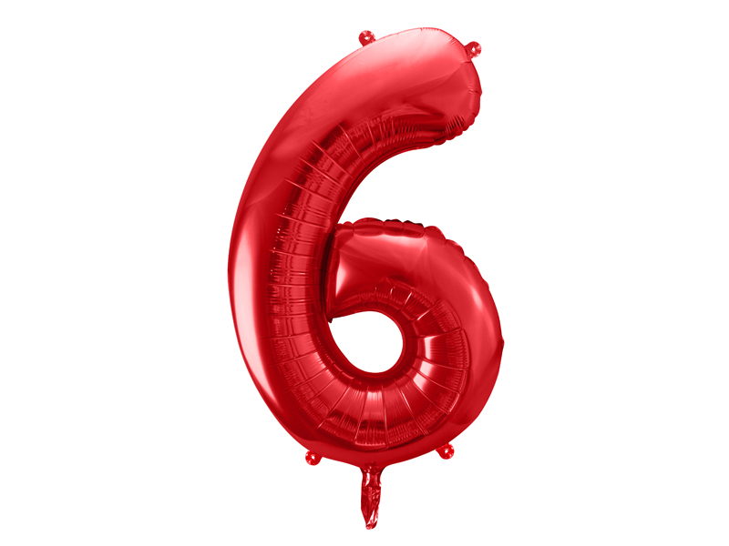 PartyDeco Balónek fóliový narozeninové číslo 6 - červený 86 cm