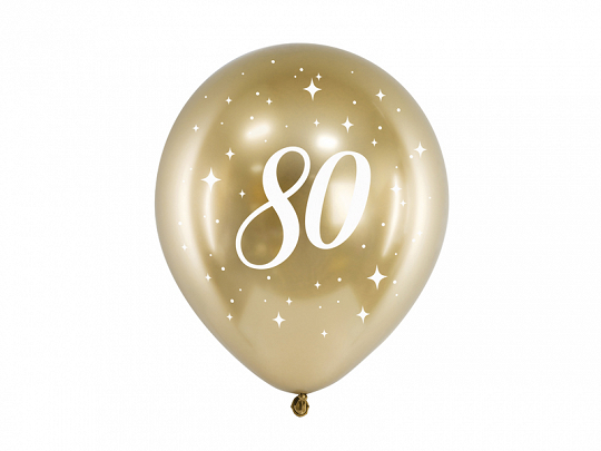 PartyDeco Latexové balónky - zlaté číslo 80 6ks