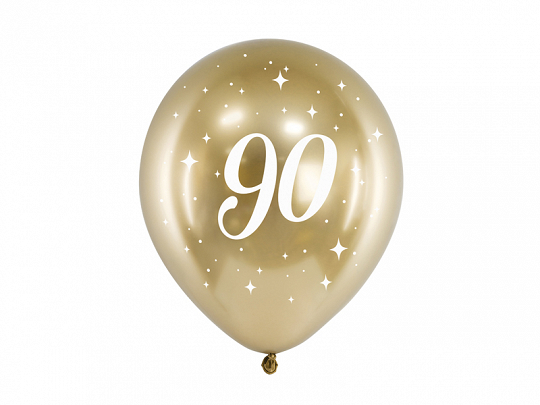 PartyDeco Latexové balónky - zlaté číslo 90 6 ks