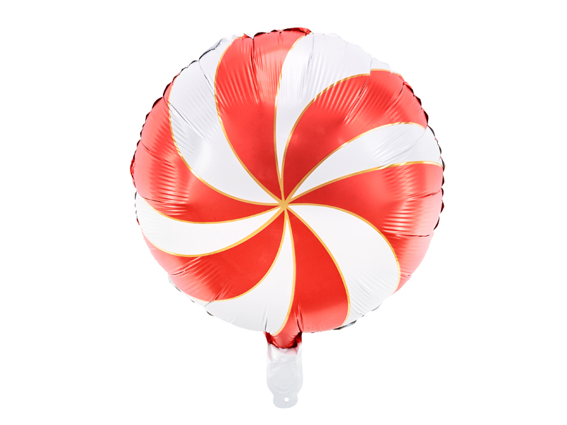PartyDeco Vánoční fóliový balón - bonbon červenobílý 35 cm
