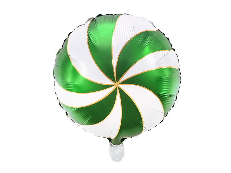 PartyDeco Vánoční fóliový balón - bonbon zelenobílý 35 cm