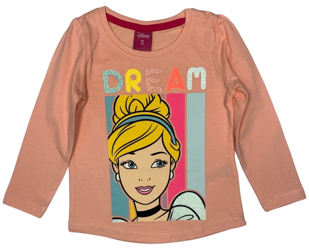 EPlus Dívčí tričko s dlouhým rukávem - Popelka Disney růžové Velikost - děti: 98