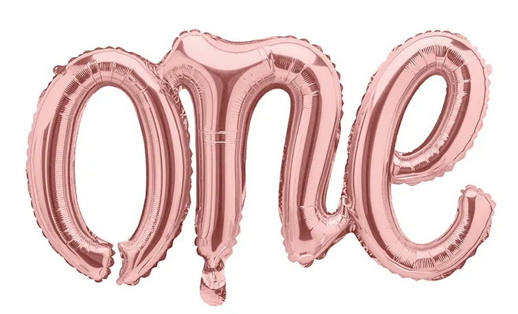PartyDeco Fóliový balón - One růžovozlatý 66 x 37 cm