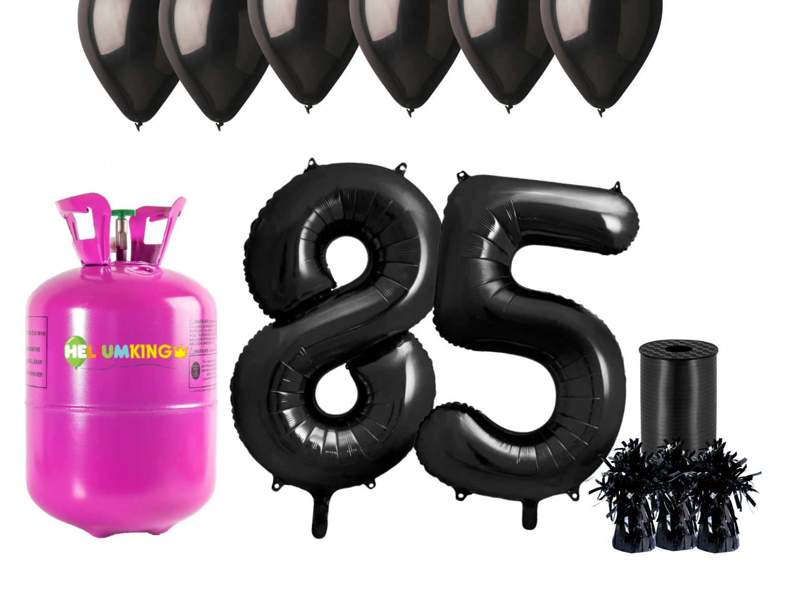 HeliumKing Helium párty set na 85. narozeniny s černými balónky