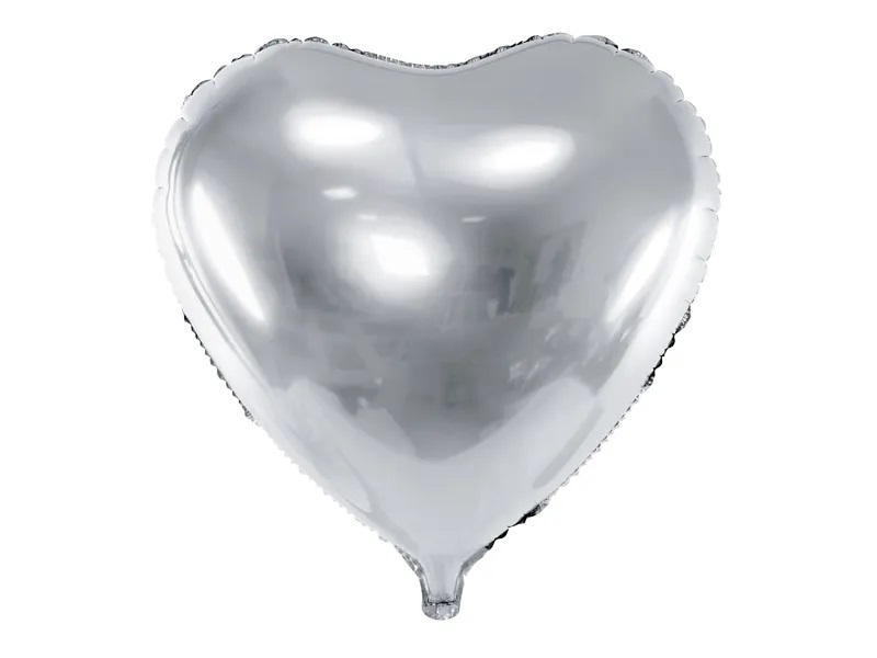 PartyDeco Fóliový balón - Srdce, stříbrné 61 cm