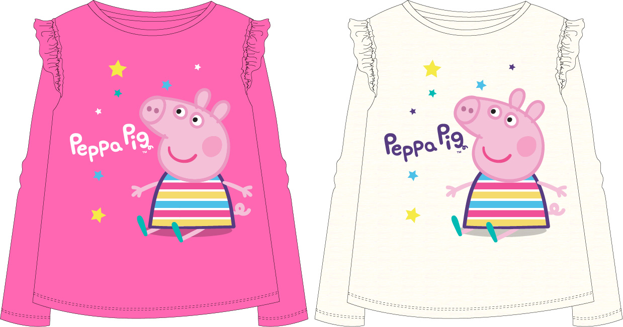 EPlus Dívčí tričko s dlouhým rukávem - Peppa Pig, krémové Velikost - děti: 104