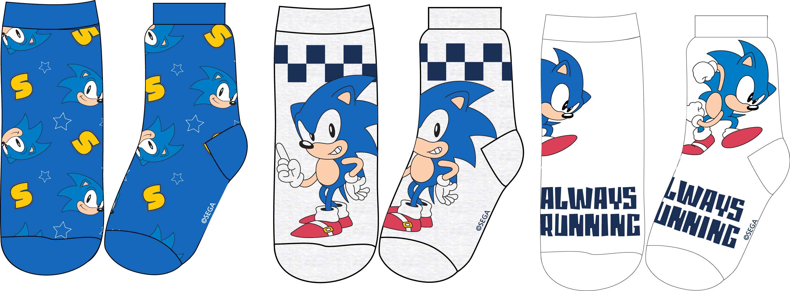 EPlus Sada 3 párů dětských ponožek - Sonic Velikost ponožek: 23-26