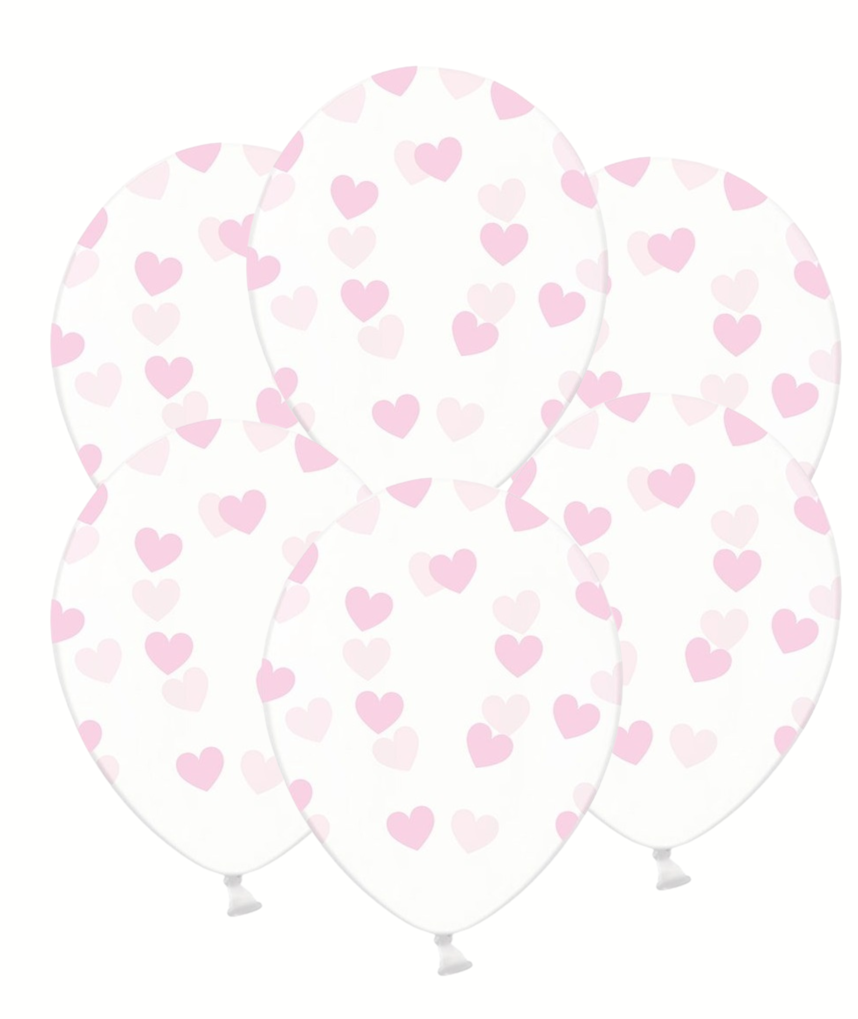 PartyDeco Balón - Průsvitný s růžovými srdíčky 50 ks