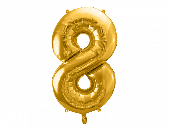 PartyDeco Fóliový balón narodeninové číslo 8 zlatý 86cm