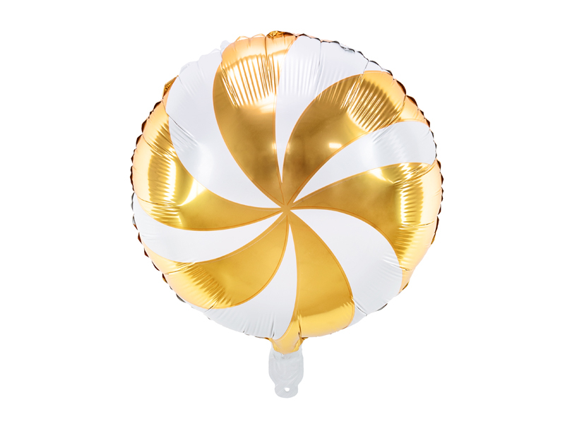 PartyDeco Vianočný fóliový balón - cukrík bielozlatý 35 cm
