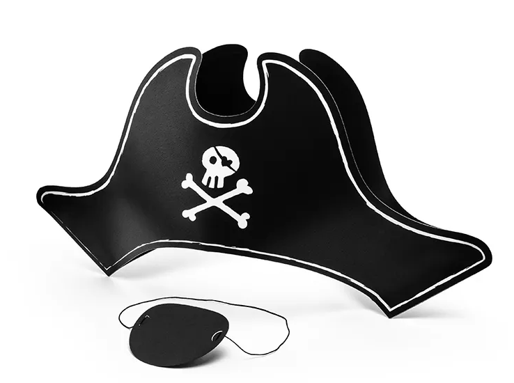 PartyDeco Papierový pirátsky klobúk a páska cez oko
