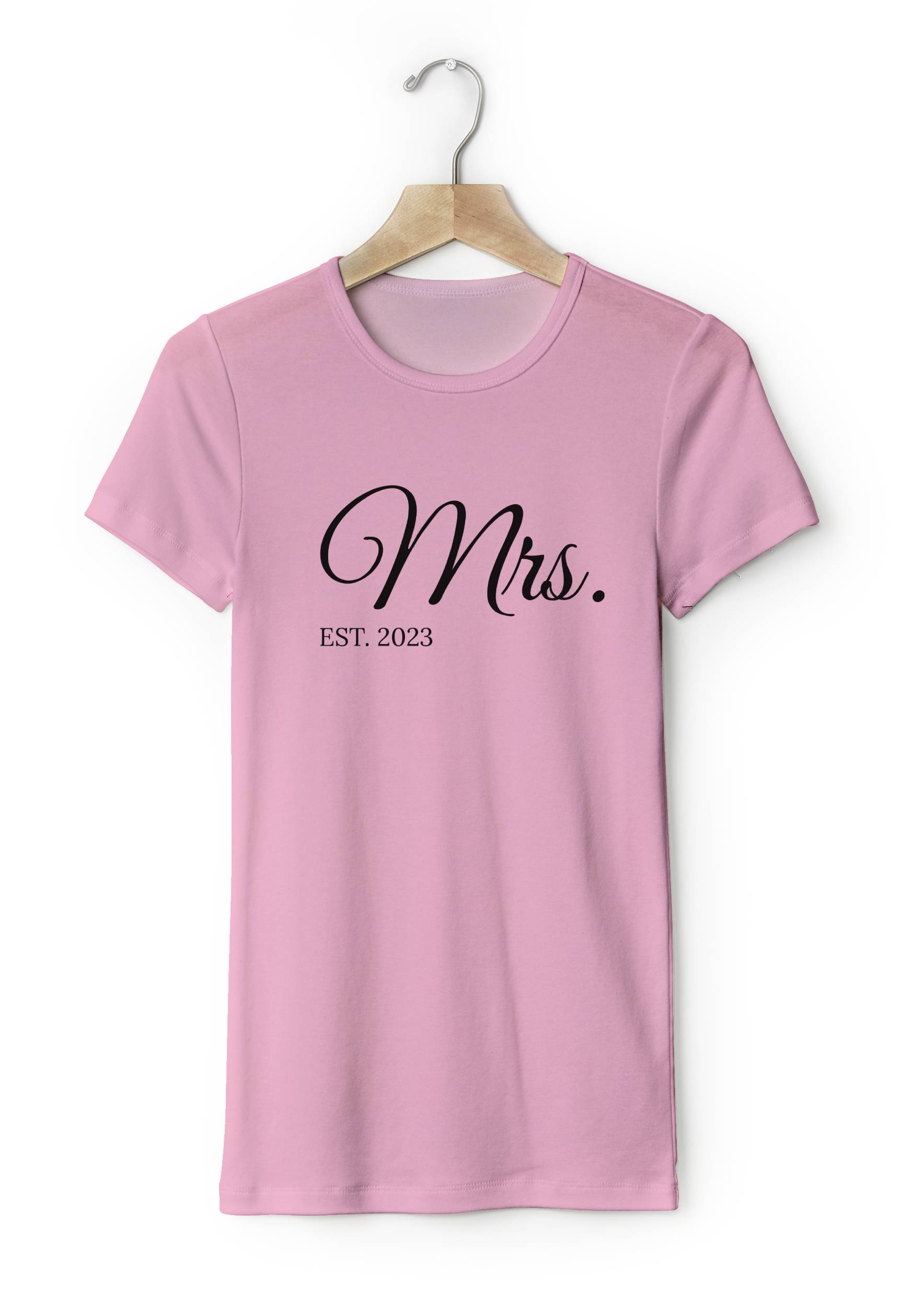 Personal Párové dámske tričko s vlastným textom - Mrs. EST. Farba: ružová, Veľkosť - dospelý: XS