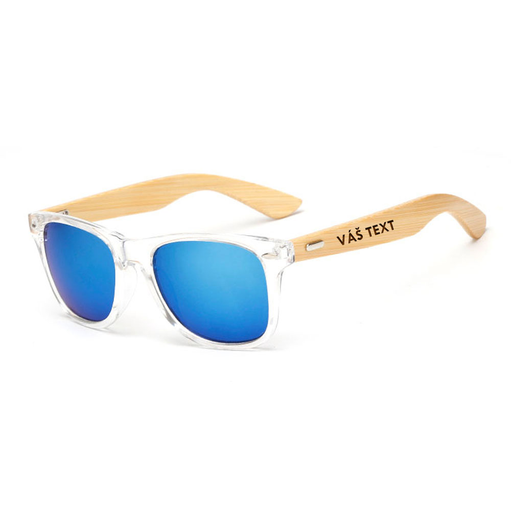 Sluneční brýle s bambusovými nožičkami - Transparentní rámeček s modrými sklíčky