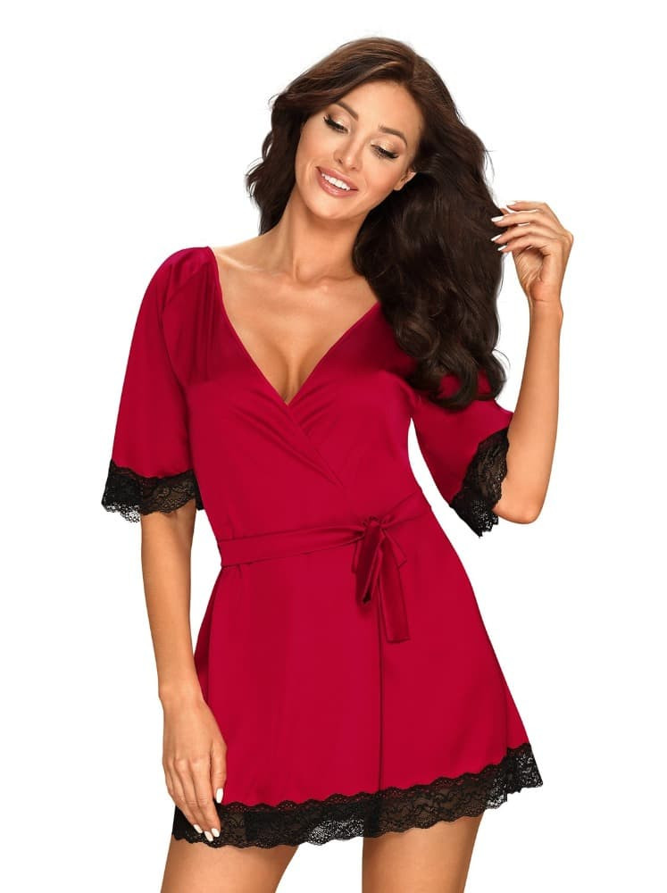 Elegantní župan Sensuelia peignoir red - Obsessive Barva: červená, Velikost: L/XL