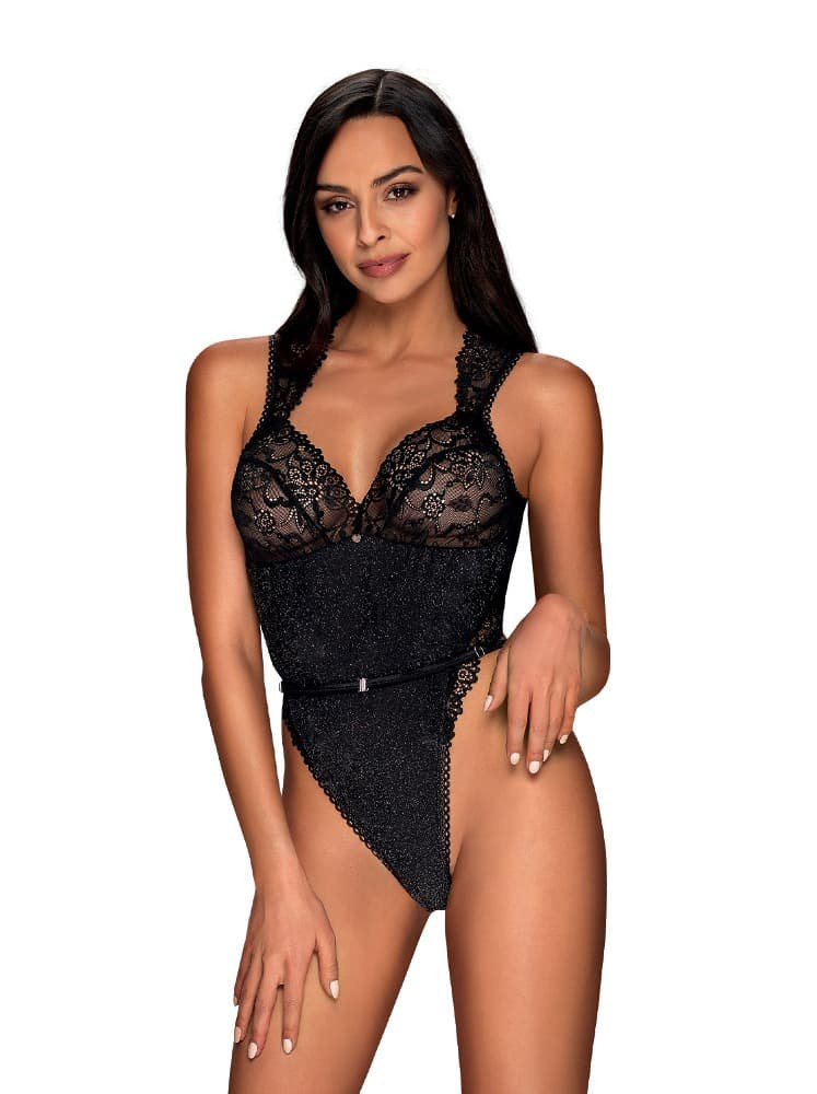 Elegantní body Elisetta teddy - Obsessive Barva: černá, Velikost: L/XL