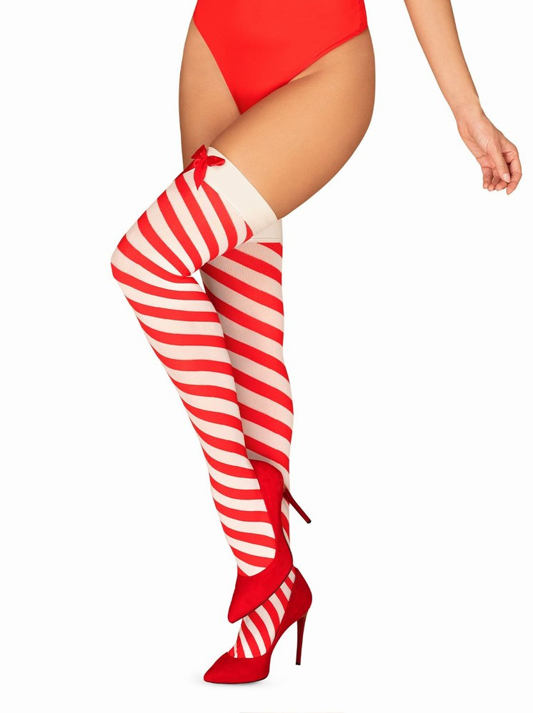Vánoční punčochy Kissmas stockings - Obsessive Barva: červená, Velikost: L/XL